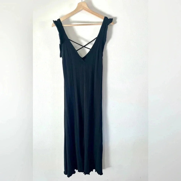 Daily Practice Black Sleeveless V-Neck Ribbed Stretchy Midi Dress Size XL - Picture 3 of 11